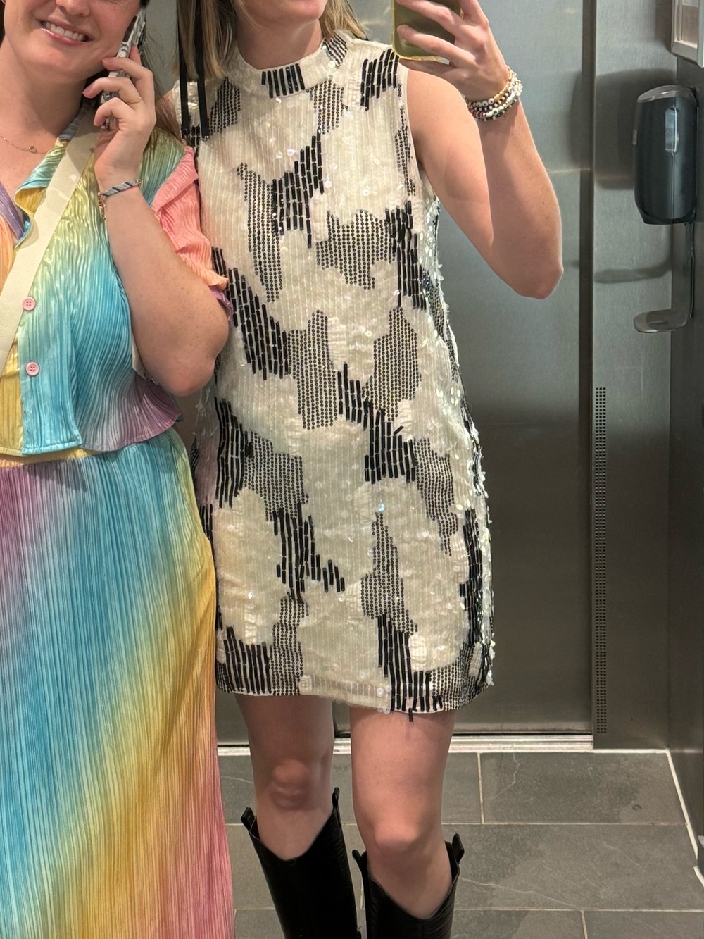 Sleeveless Sequin Mini Dress in White and Black